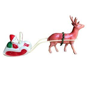 Celluloid Vintage Plastic Animal Santa Whip Sleigh Reindeer Christmas Decor Japa